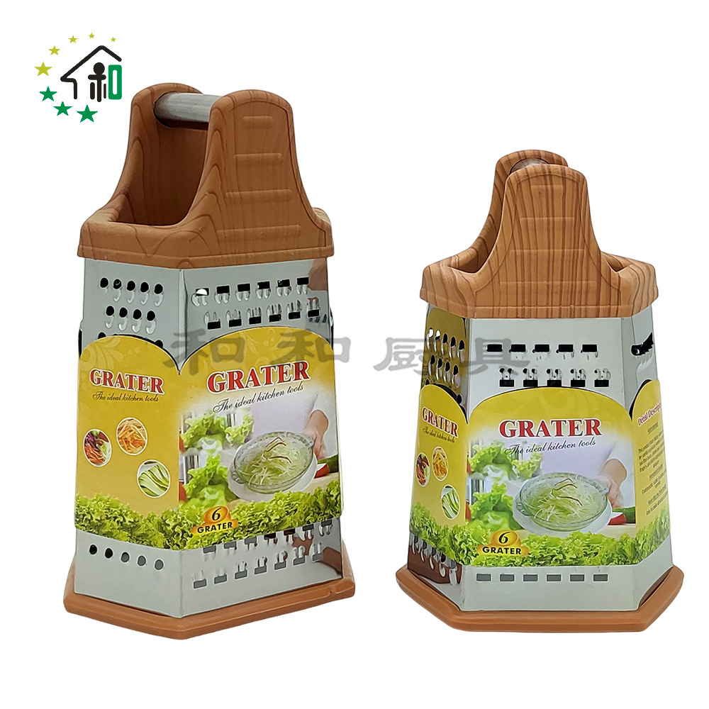 Wholesale kitchen two-color six-sided vegetable grater, household stainless steel potato grater, carrot, melon and fruit slicer pic 27