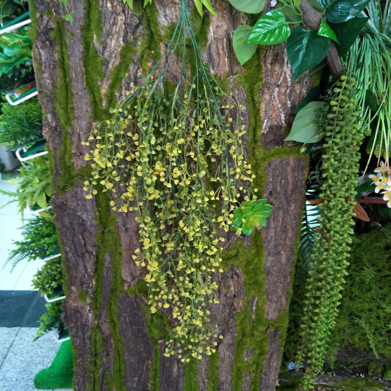 Gao Da simulation flower art, rattan flower, artificial flower, silk flower, golden bell willow, wall-mounted living room, air conditioning pipe decoration, green leaf plant pic 4