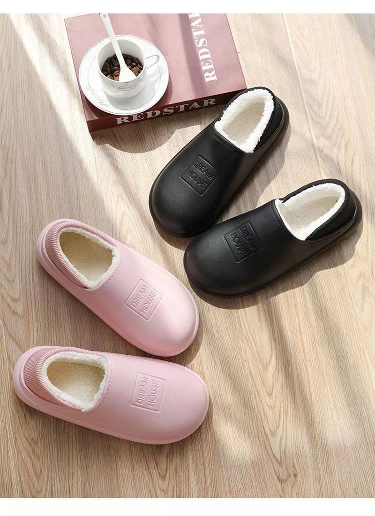 冬季防水保暖棉拖鞋女包跟皮面冬天家居家情侣室内防滑拖鞋男新款详情14