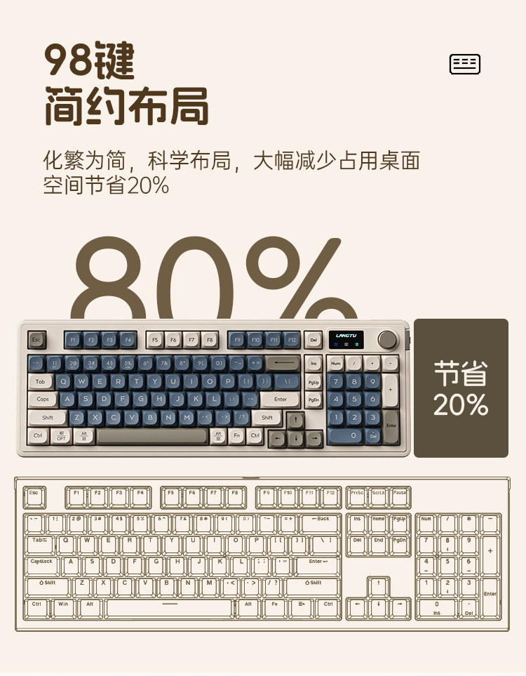 The Wolf Path L98 three-mode Bluetooth wired and wireless keyboard features a high level of appearance and is a silent membrane keyboard for gaming, office use, and gaming pic 5