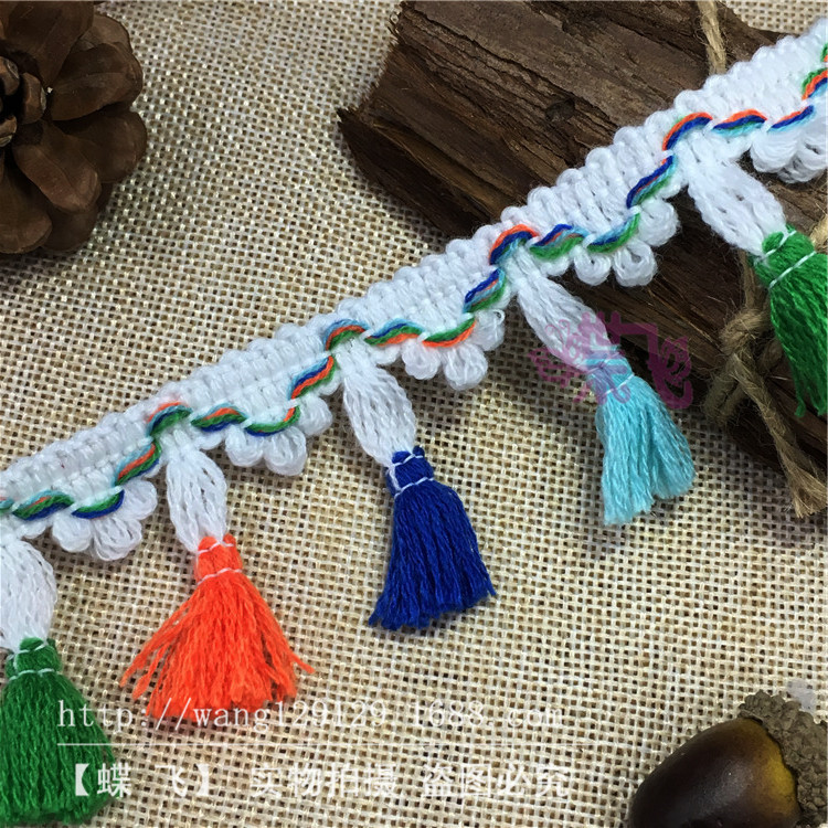 Factory B50 Colorful three-flower flowered tassel broom lace four-color broom DIY handmade clothing accessories lace webbing pic 19