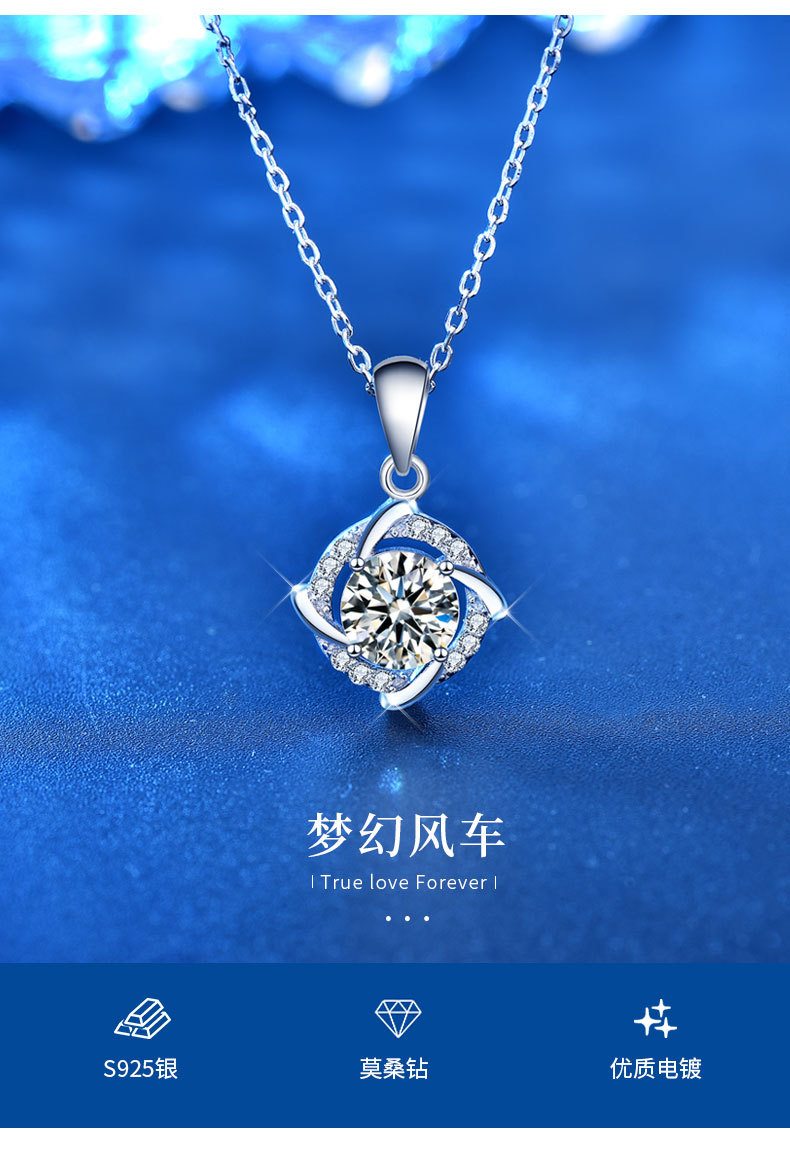 925 sterling silver windmill necklace, new Korean version for women, faux diamond Moissanite pendant, elegant collarbone neck chain accessory pic 13