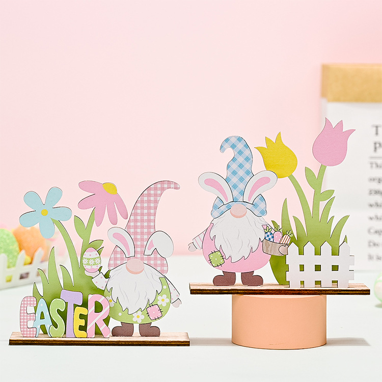 New cross-border Haobei Easter decorations, Easter wooden printed ornaments, Easter atmosphere setting pic 1