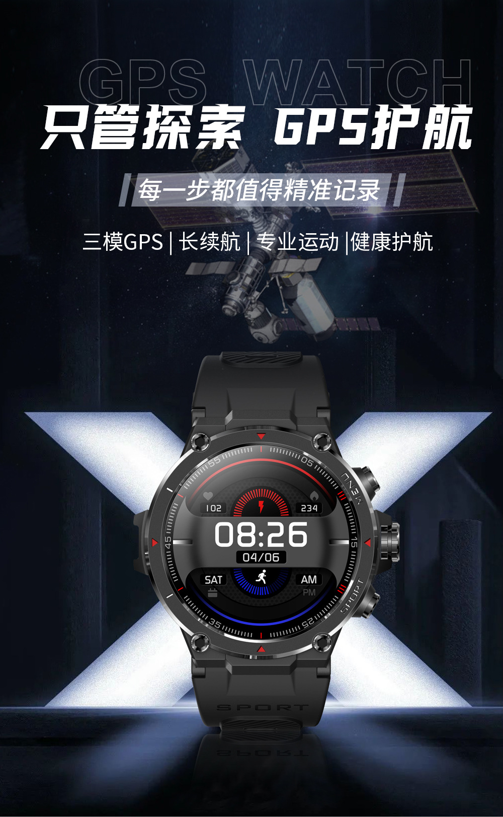 HM03户外运动智能手表手环1.3英寸GPS北斗定位心率血氧睡眠监测详情1