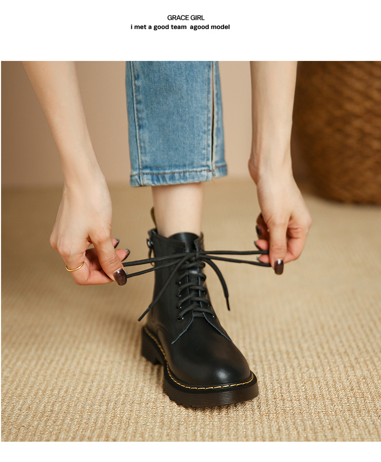 真皮马丁靴女新款秋冬季复古经典英伦风小短靴百搭休闲厚底单靴子详情19