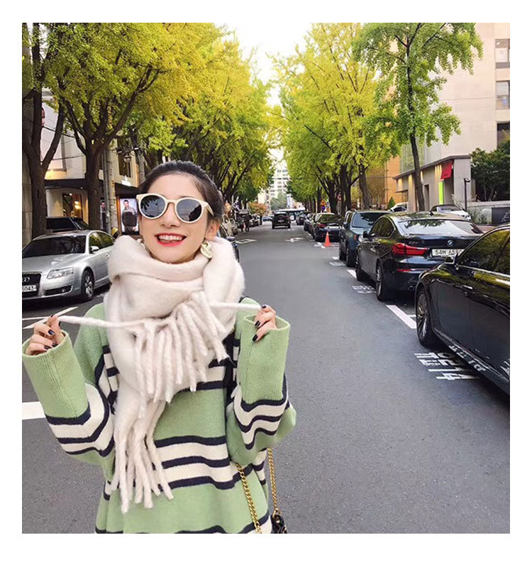 秋冬新款纯色仿羊绒围巾韩系粗辫毛绒感软糯保暖加厚流苏围巾披肩详情21