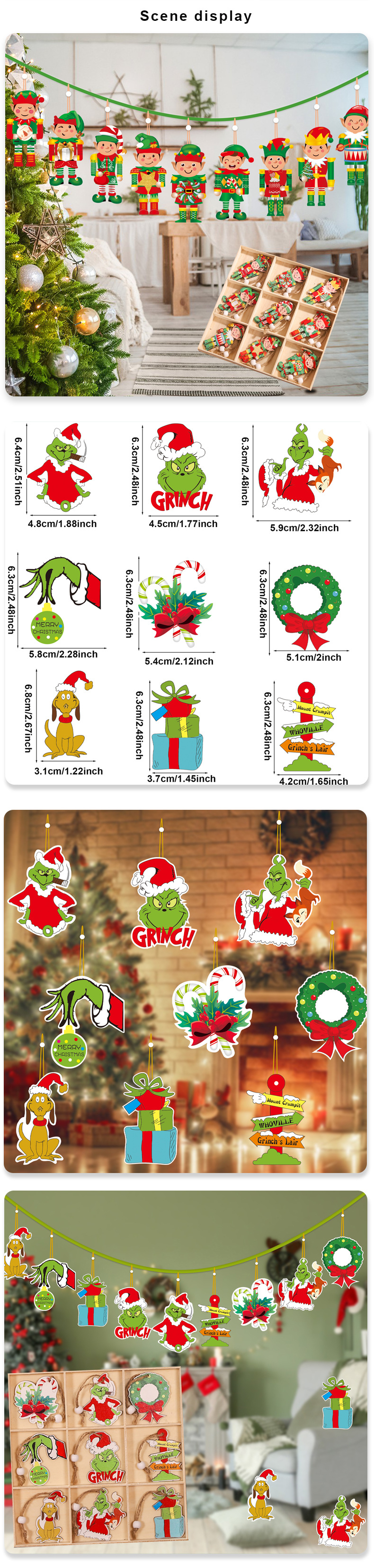 Cross-border new Christmas 18pcs wooden nine-grid pendant, Elf Grimm Gingerbread Man figurine Mahjong decoration, unique and creative wooden pendant pic 11