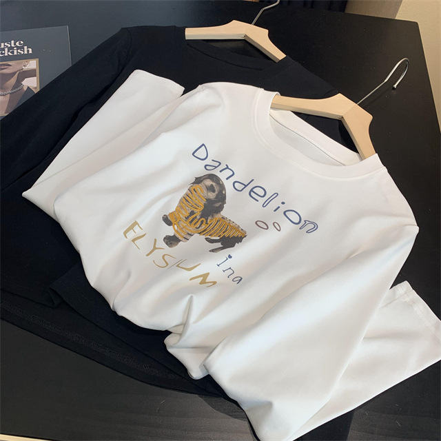 Playful and youthful embroidered printed puppy loose straight top straight-shoulder round-neck long-sleeved T-shirt for women 2025 early Spring G021418 pic 43