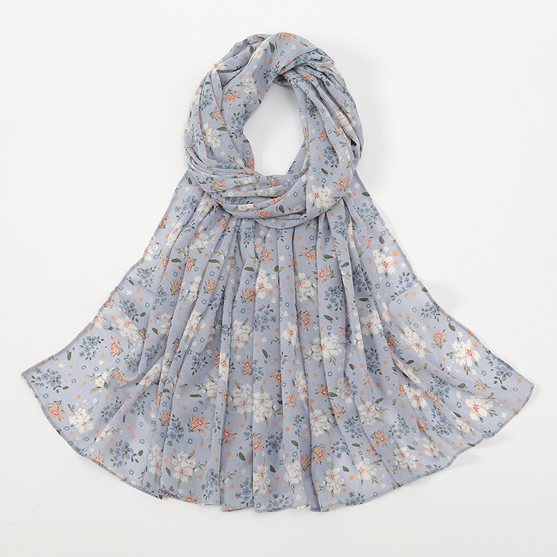 马来西亚新款女士包头长巾小碎花珍珠雪纺防晒披肩穆斯林包头纱巾详情29