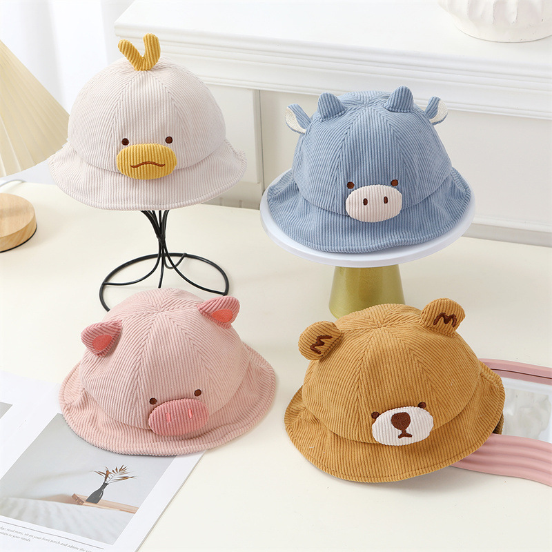 宝宝帽子秋冬新款可爱卡通动物渔夫帽春秋季男童婴幼儿灯芯绒盆帽详情3