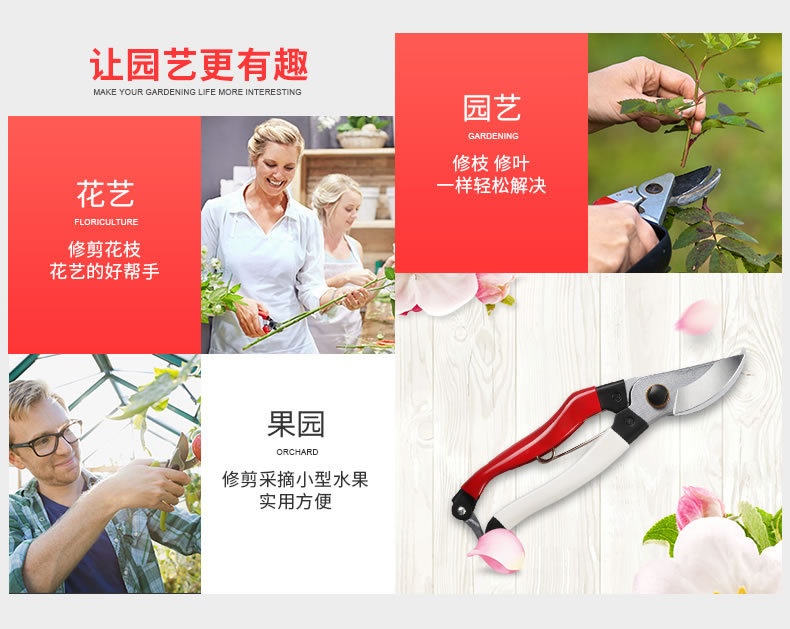 热销金聚丰园林工具果树剪刀修枝剪花草修饰园艺剪刀树枝花艺剪详情2