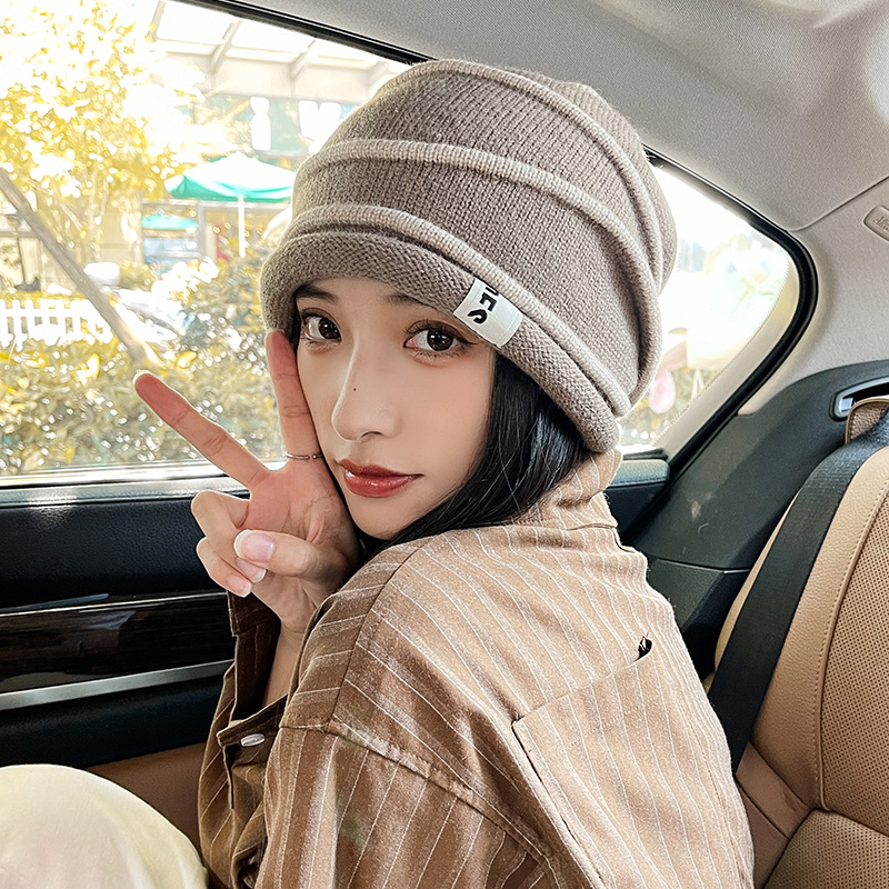 Sombrero lunzi primavera otoño stretch slim cara pequeña bolsa sombrero versión coreana cabeza grande wrap rizado heap heap sombrero invierno caliente sombrero frío mujer pic 5