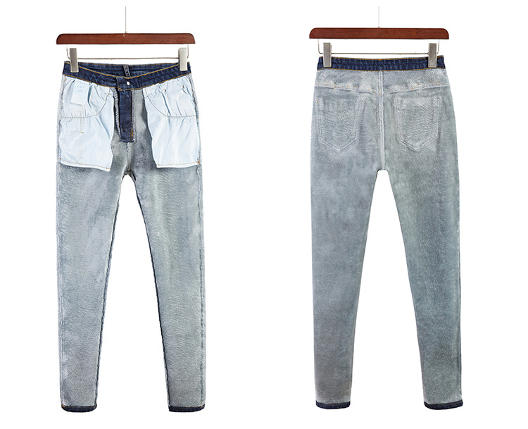 Winter fleece jeans for women, high-waisted, thick and warm Korean-style elastic slimming outerwear, small leg pants factory direct sales pic 16