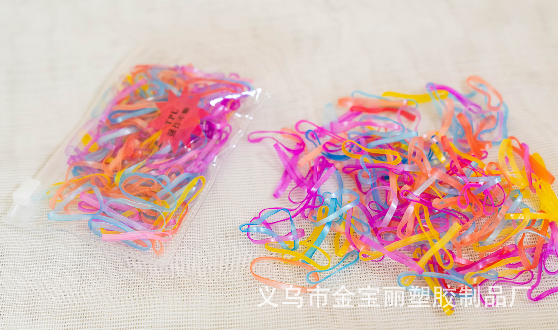 Jinbaoli factory direct sales transparent rubber band rubber band hair tie wide flat color disposable rubber band hair tie strong pull not to break black pic 16