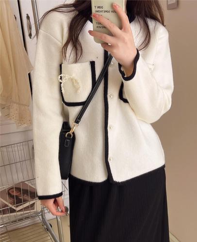 撞色针织开衫上衣女2022秋冬新款宽松慵懒风外穿软糯毛衣外套女装详情14