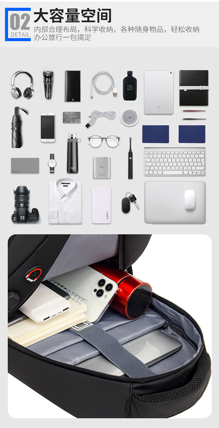 跨境商务双肩包印刷logo干湿分离多功能简约休闲电脑双肩包书包详情23