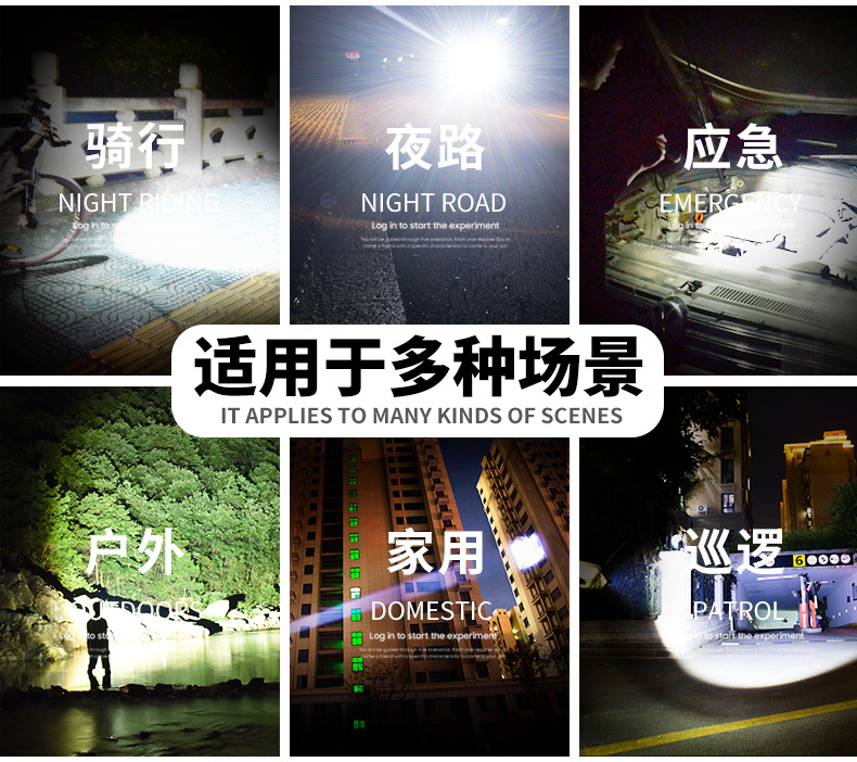 跨境爆款LED手电筒户外露营USB充电手电强光远射灯便携手握检修灯详情2