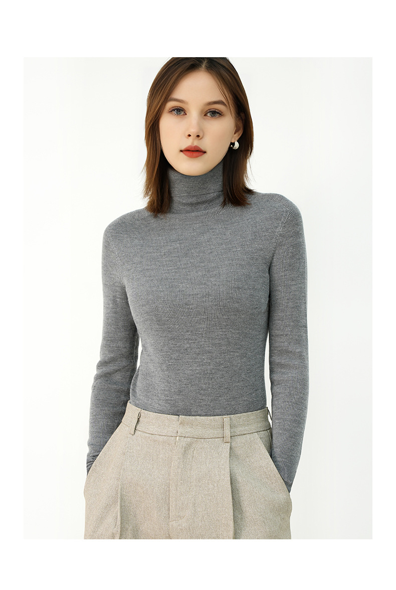 100%羊毛冬季无缝修身显瘦高领休闲百搭打底针织衫长袖内搭毛衣女详情23