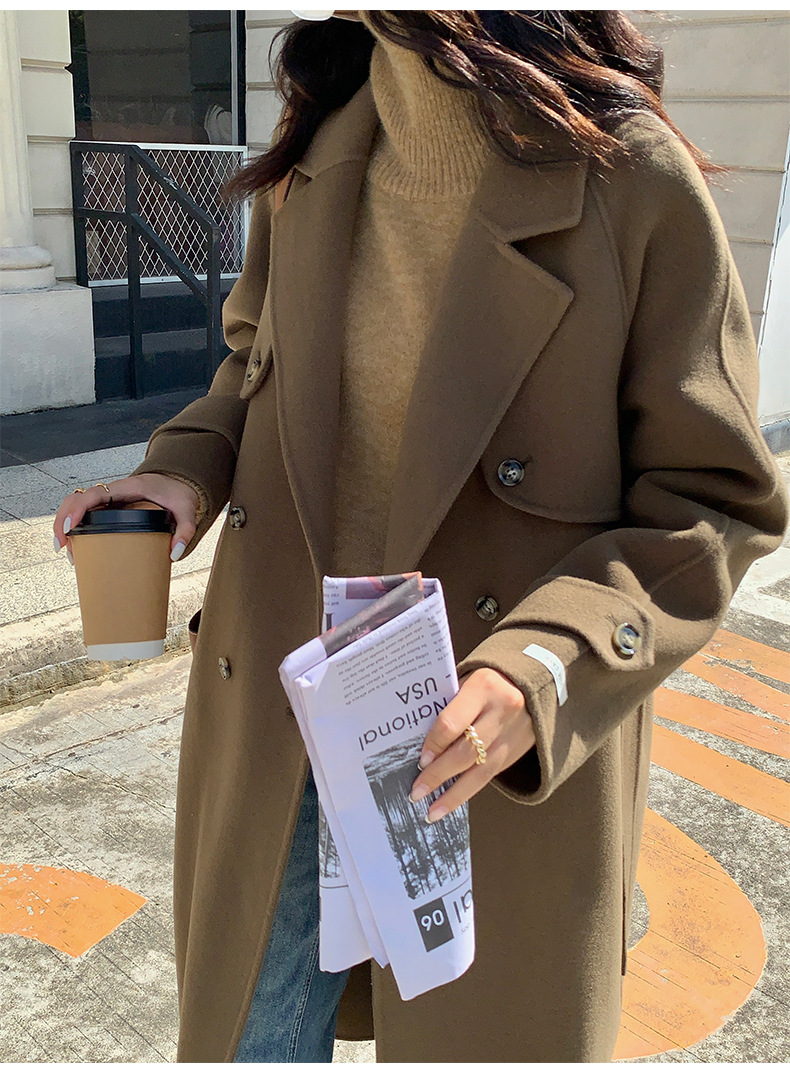 Q469 Dongdaemun Double-sided Cashmere Coat Korean version Autumn and Winter New Style Wool Tie suit collar woolen coat for women pic 46