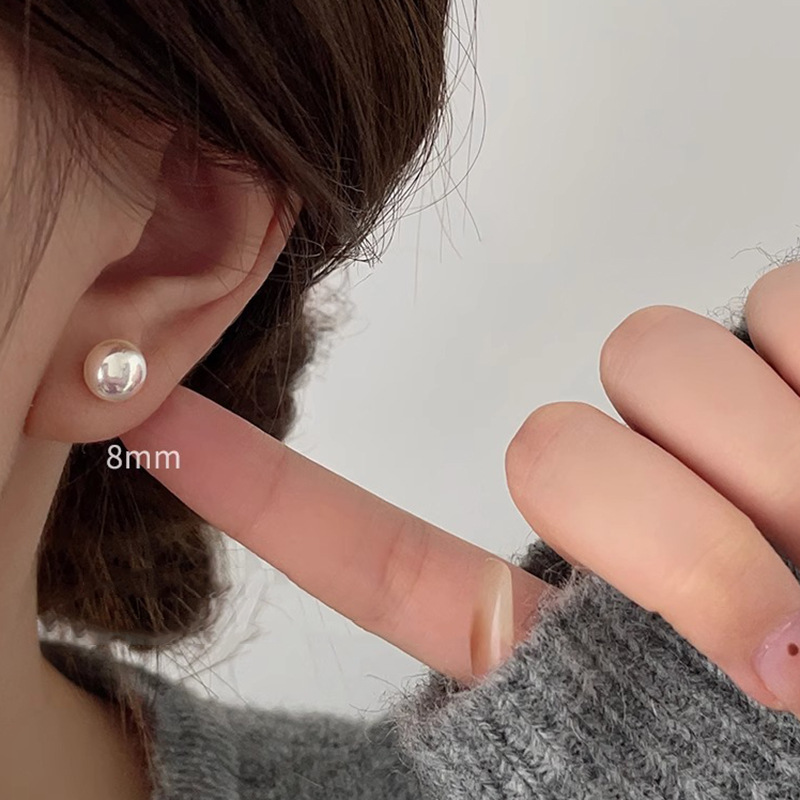 Shi Family Steamed Bun Pink Light Milk White Pearl Stud Earrings S925, pure silver needle, a niche high-end style, versatile new earrings pic 9