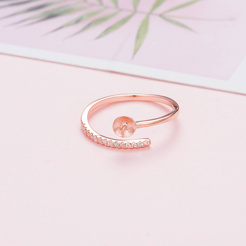 S925银简约戒指托粘珠子配件珍珠粘扣银镀白金珍珠配件详情11