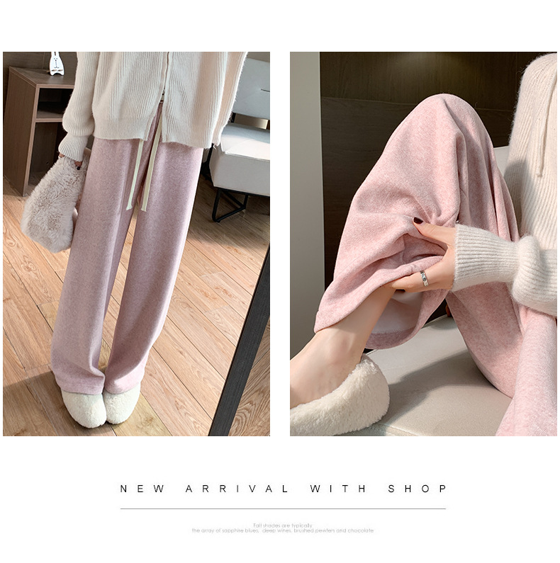 2023新款春秋季直筒裤韩国阔腿裤女高腰垂感显瘦粉色小众毛巾裤详情25