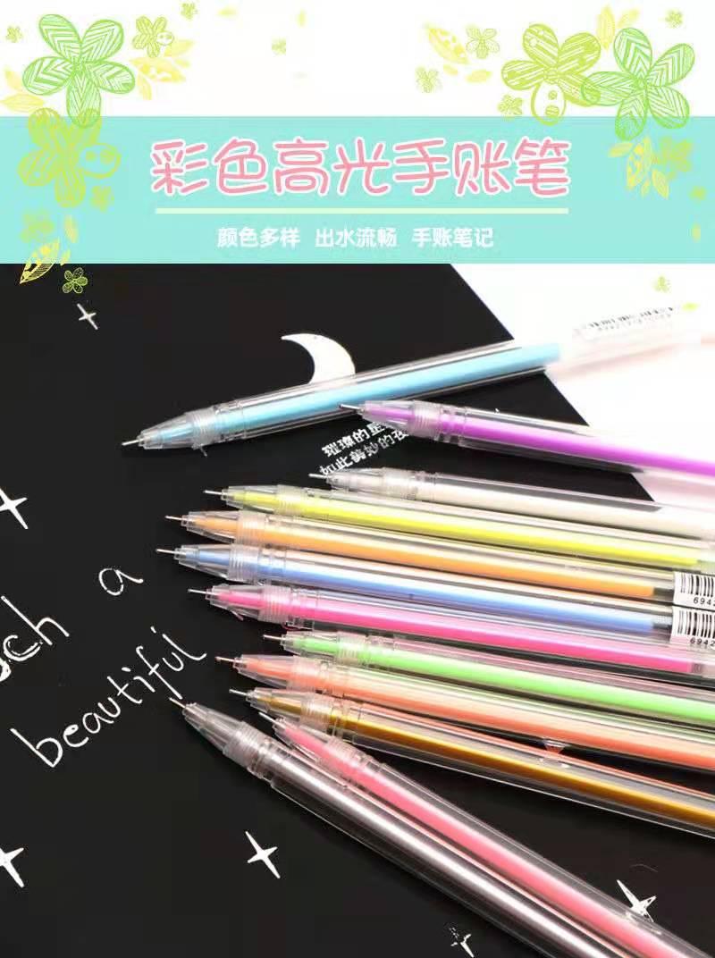 Wholesale of new high-gloss gel pens, journal pens, marker highlighters, colored high-gloss pens, diary doodles, and syringe pens pic 2