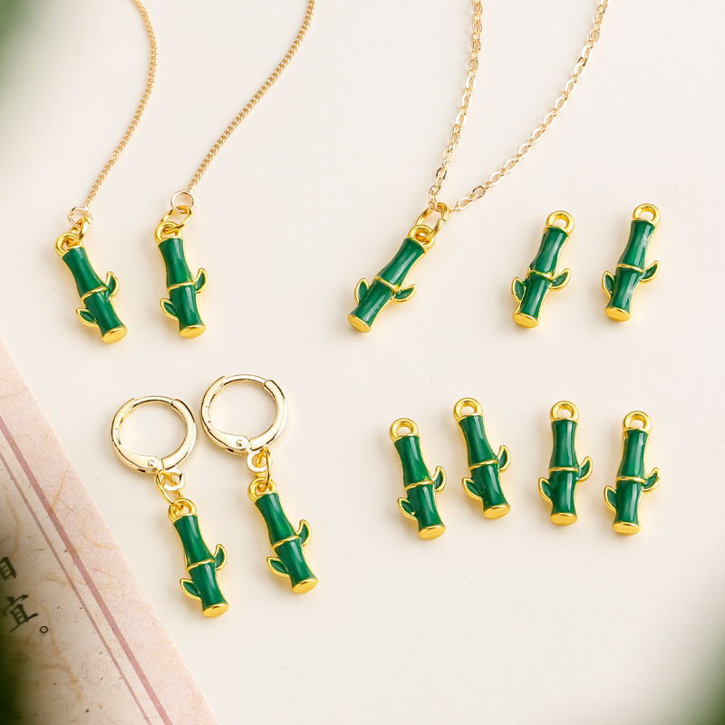 Ancient-style sand gold simple oil-dripping bamboo joint alloy accessories creative necklace earrings diy pendant pic 2