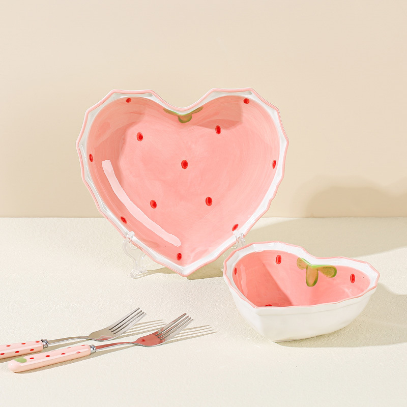 【手提盒】碗盘不锈钢叉勺套装礼品盒情侣粉色中式釉下彩餐具套装详情2