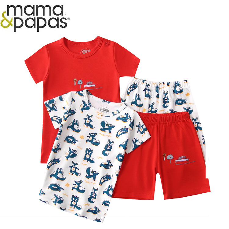 外贸童装夏款婴幼儿印花家居服男女混色短袖上衣T恤短裤跨境代发详情2