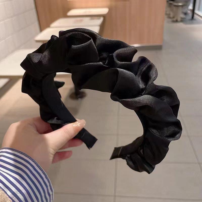 【 High Skull Top 】 Retro large intestine headband, black fungus wide-edge pleated hairband, face-enhancing little girl height-increasing hairpin pic 6