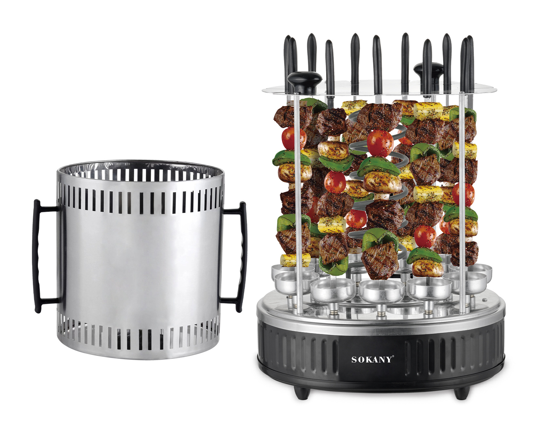 Cross-border SOKANY6114 barbecue grill, household small automatic rotating skewer grilling machine, smokeless barbecue tray for grilling beef and mutton pic 6