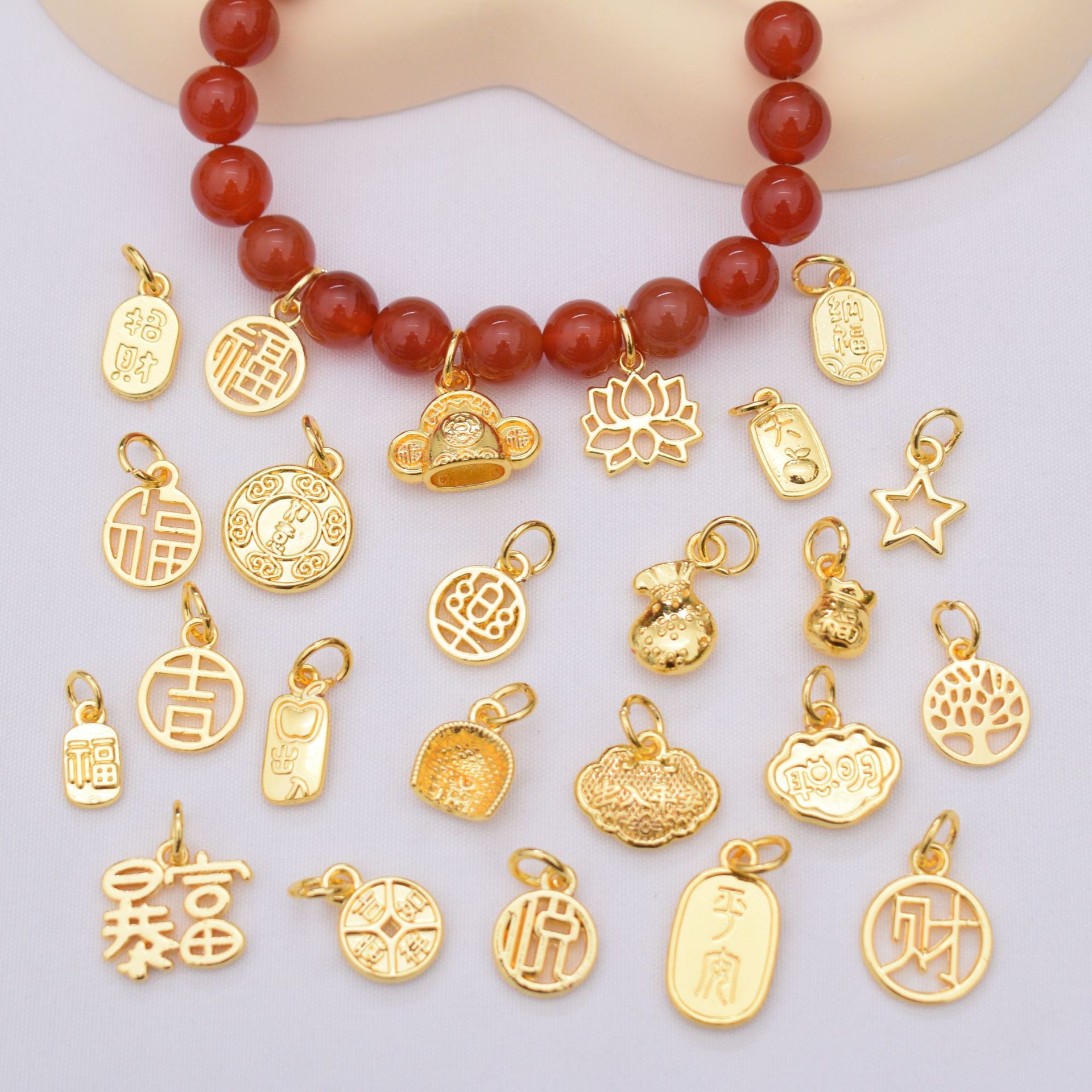 18k gold-plated Fu brand peace lock lotus Chinese trend bracelet pendant diy bracelet beaded accessory pendant pic 13