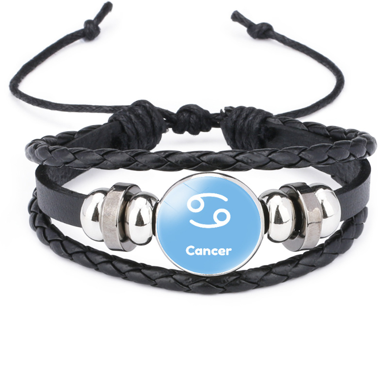 Wholesale of black leather multi-layer woven bracelet accessories with 12 zodiac time gemstones that are popular in Europe and America pic 17