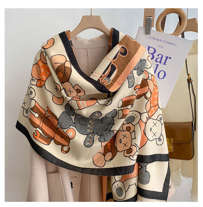 The 2022 autumn and winter new shawl bestseller, the trendy brand Bear faux cashmere scarf, is fashionable and versatile for women, sold directly by the manufacturer pic 9