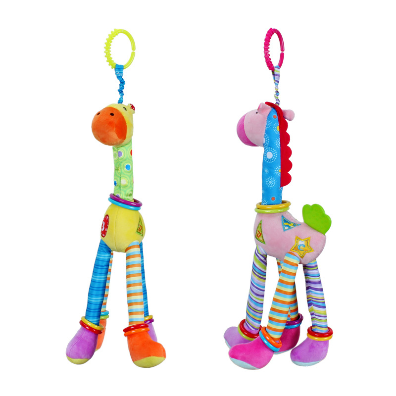 The crib is hung with cartoon giraffe dolls, cute baby figurines, and the trolley is hung with wind chimes and teething toys pic 3