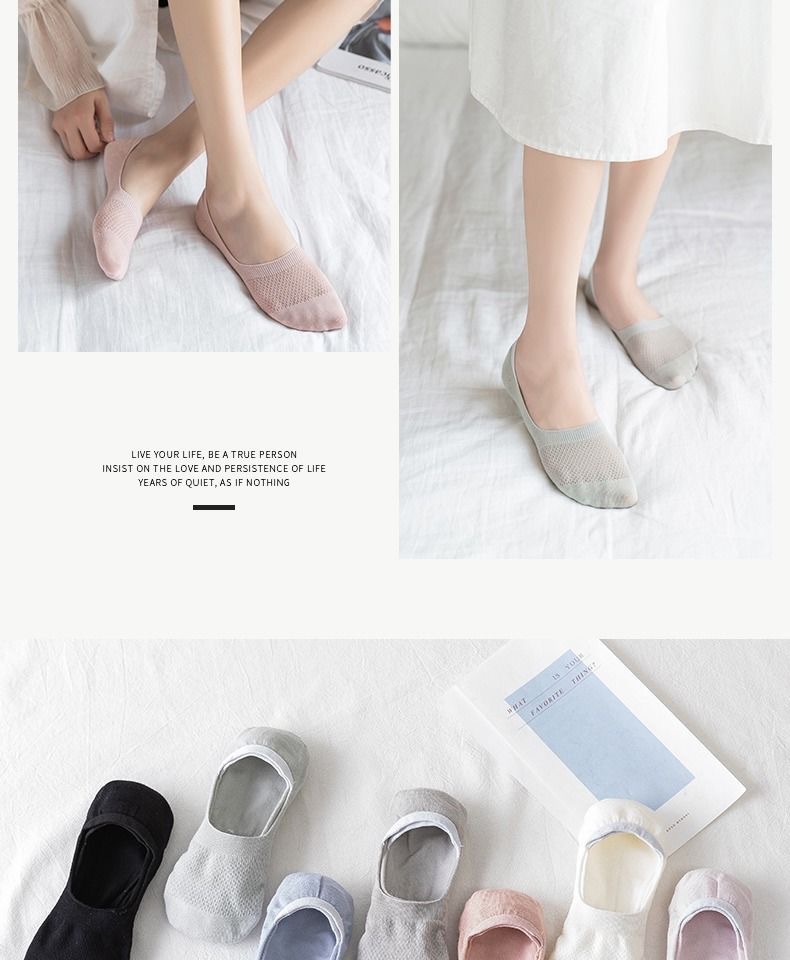 Wholesale of solid-color mesh invisible socks for women, breathable cut-out boat socks, shallow-mouthed socks, multi-color invisible socks for women, short sock covers pic 9