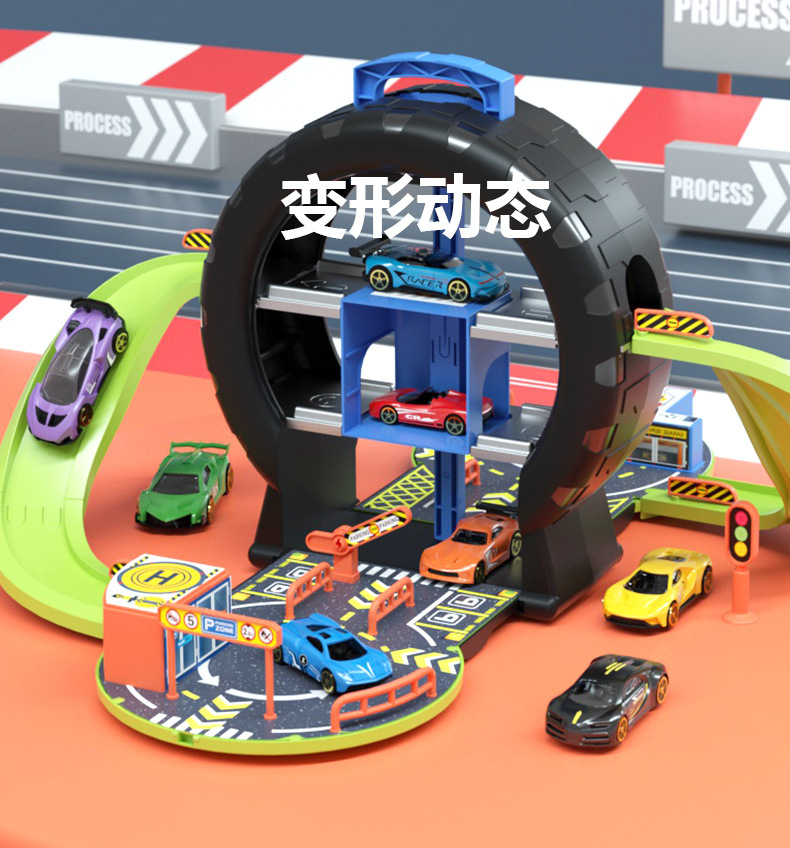 Deformable storage track tire parking lot toy, 3-4 years old children and boys toy car educational toy set, Huaixing 48768 pic 5