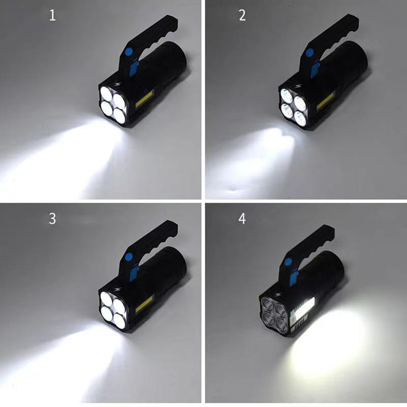 Handheld high-intensity flashlight, outdoor quad-core ultra-long-range spotlight, USB charging, cob side light display, emergency searchlight flashlight pic 4