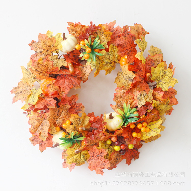 Desheng 2021 Cross-border E-commerce Amazon Autumn Color Gratitude Harvest Festival Pumpkin, Maple Leaf, Berry, Vine Ring and Wreath Decoration pic 1