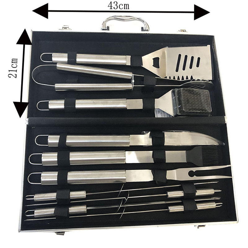 Wholesale of 5-piece sets of barbecue tools from the manufacturer, including stainless steel shovels, tongs, knives and forks pic 1