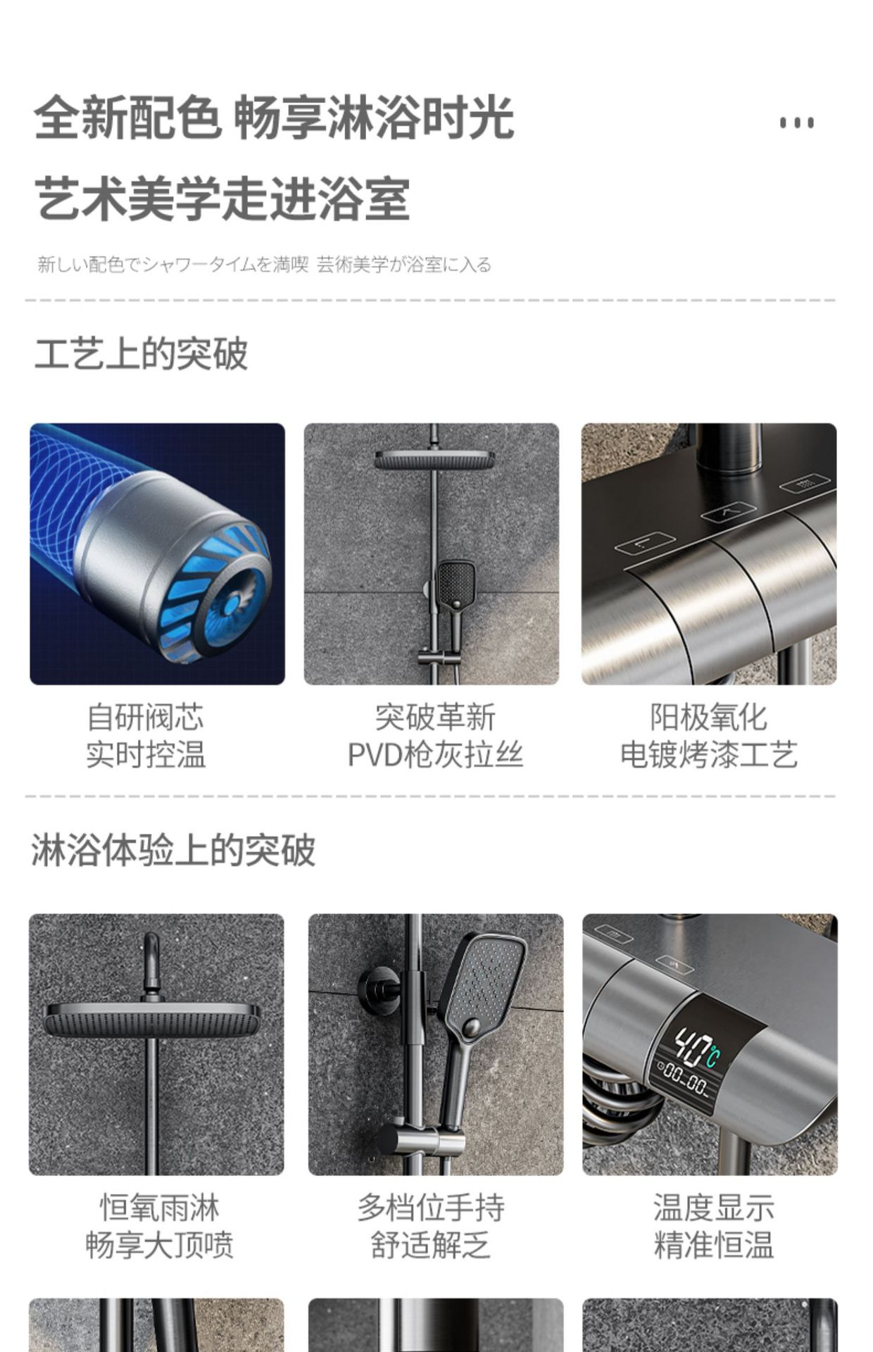 Wholesale of complete sets of household shower heads with constant temperature digital display, white all-copper piano shower heads for bathrooms, showers and sanitary ware pic 4