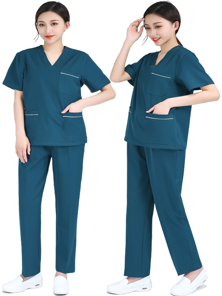 夏季弹力洗手衣夏季女短袖长袖套装护士美容院口腔薄款医生工作服详情20