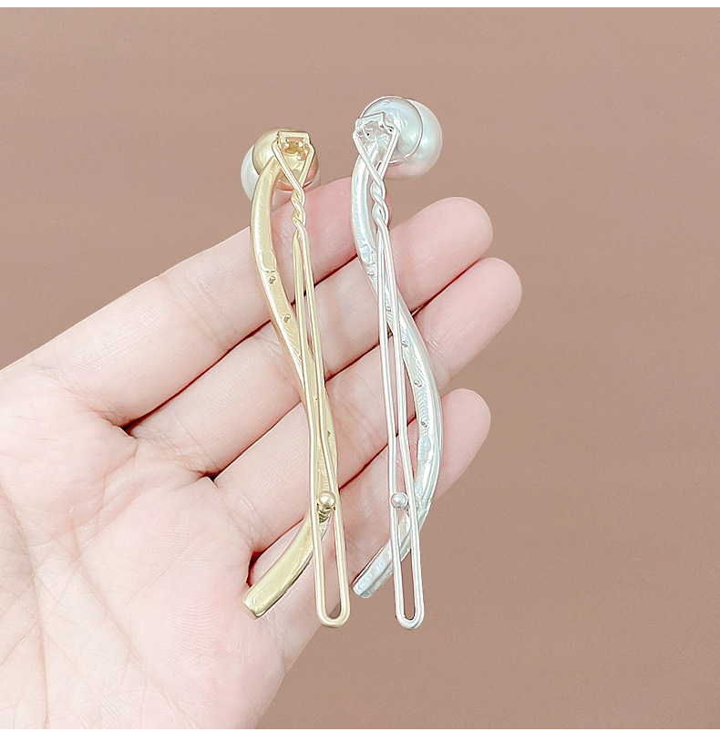 高档金属一字夹珍珠高级感简约发夹头饰气质盘发神器青蛙扣发卡女详情11