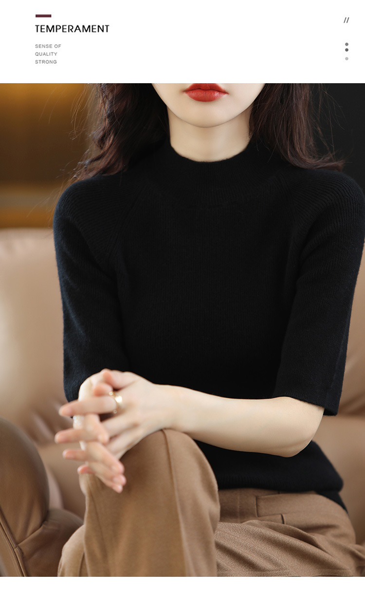 2024新款春秋半高领五分袖羊毛打底衫女中袖修身毛衣女西装伴侣内详情49