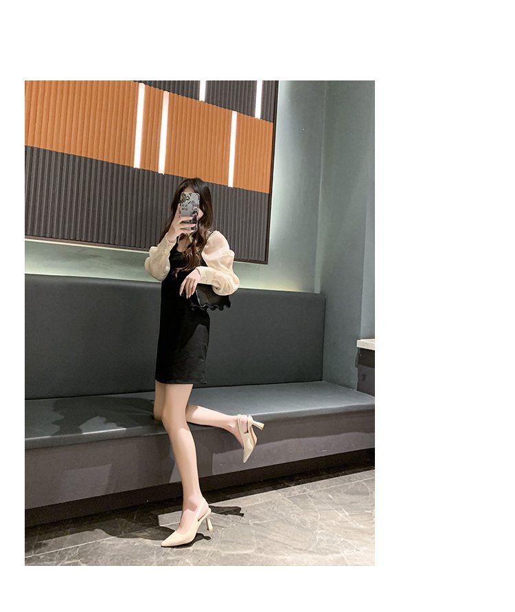 2023春夏季新款尖头高跟鞋女细跟包头凉鞋后空浅口单鞋女详情72