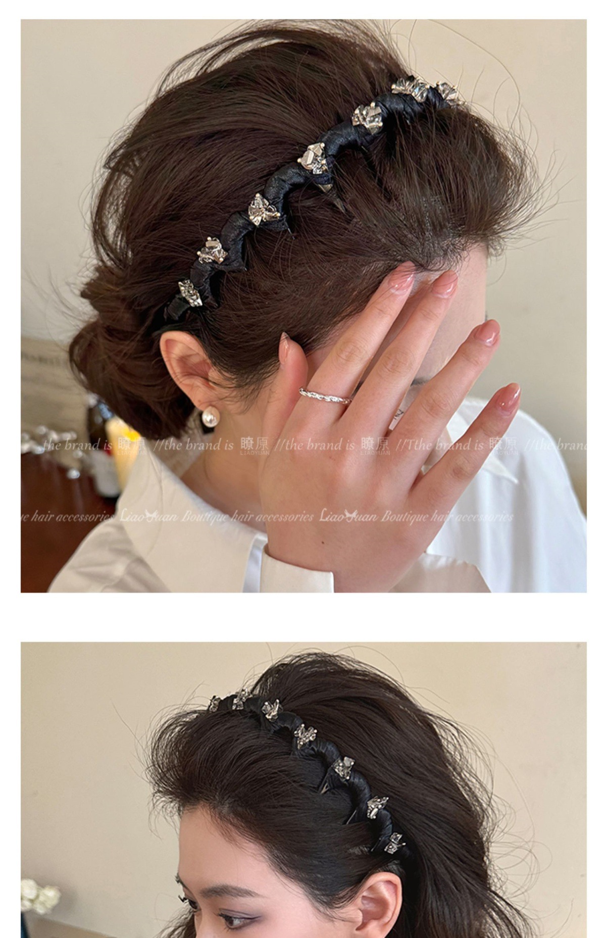 Retro, exquisite and light luxury water diamond hair clips and headbands for women 2025 new style, high-end headband, elegant high head top hair accessory pic 13