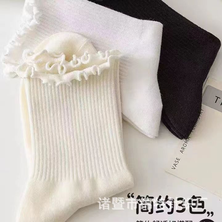 袜子女春秋中筒堆堆袜潮流可爱木耳边袜夏天百搭日系学院纯色薄款详情17