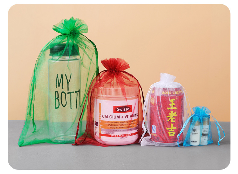 现货批发素色透明欧根纱袋束口礼品喜糖纱袋饰品首饰包装网纱袋详情12