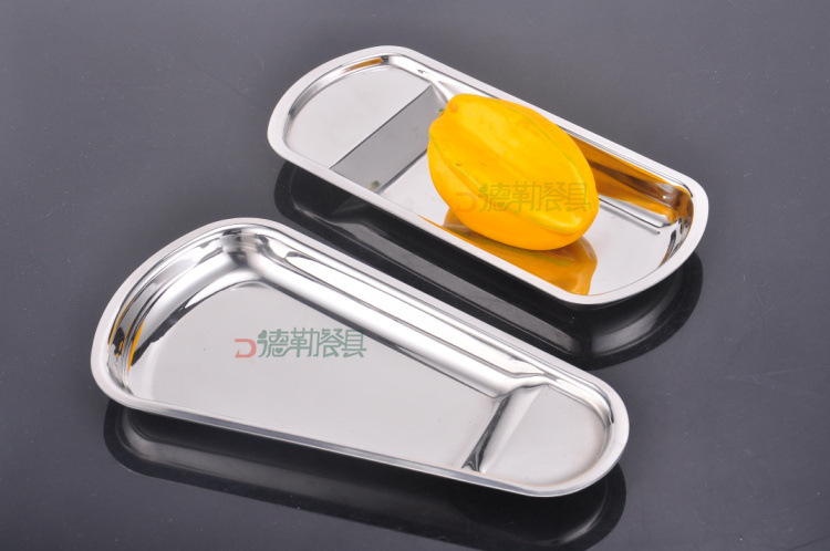 Factory wholesale thickened high-end buffet plates, stainless steel towel plates, oval fan-shaped fruit plates pic 10